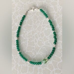 Emerald Bead Ankle Bracelet with Silver Accents